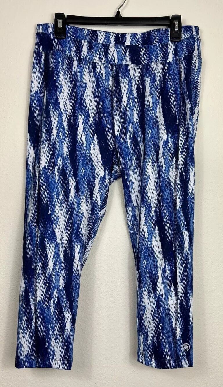 FullBeauty Sport Plus Size 14/16 Blue Abstract Capri Leggings Activewear